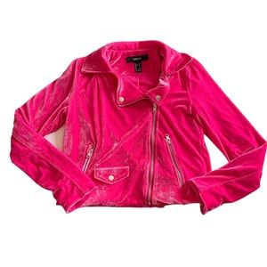 Forever 21 Hot Pink Velour Moto Jacket Sz S